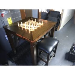 Chess & Checkers Table + 2 Stools