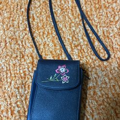 Navy Blue Floral Embroidered Crossbody Phone Bag & Wallet Pouch