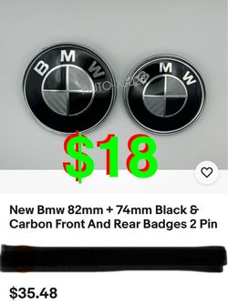New Bmw 82mm + 74mm Black & Carbon Front And Rear Badges 2 Pin