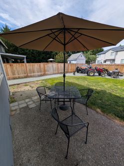 Patio furniture and umbrella