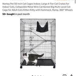 Homey Pet 50 Inch Cat Cages Indoor, Large 4-Tier Cat Crates for Indoor Cats
