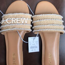 (NEW) (1 AVAILABLE) WOMEN’S J.CREW FACTORY PEARL SLIDE SANDALS - SIZES: 6 (MSRP: $89.50)