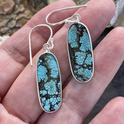 Dainty Natural Turquoise Gemstone Sterling Silver 1.5” Earrings
