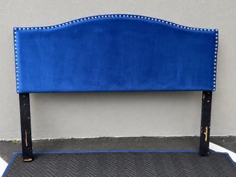 Queen Size Blue Velvet Upholstered Headboard