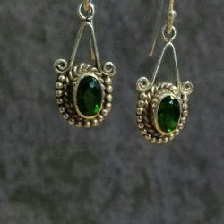 Bali Russian Diopside Earrings in Sterling Silver