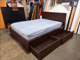 Queen Dark Brown Platform Bed Frame with Storage Drawers