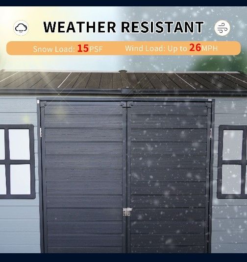 Upgraded 8x6ft Outdoor Resin Garden Shed with Floor and 2 Windows, Plastic Patio Outdoor Storage Shed with Lockable Door for Garden Tools, Bicycles, T