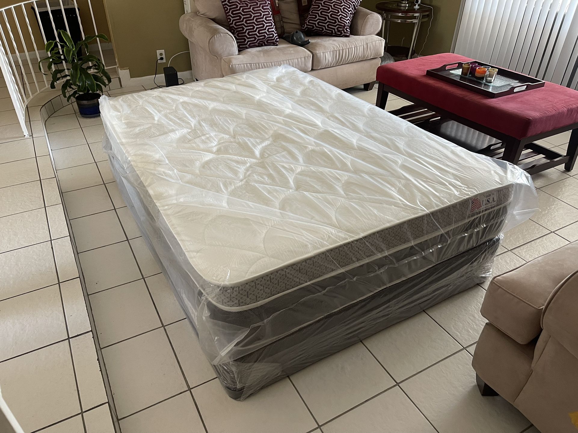 New Queen Pillowtop Mattress And Box Spring Set
