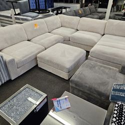Brand New Sectional XL 6 Pcs Corduroy Beige Fabric $1499 FREE LOCAL DELIVERY & SET UP