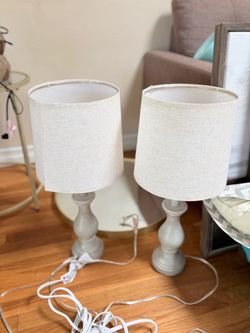 Pair of white Table Lamps with Linen Shades