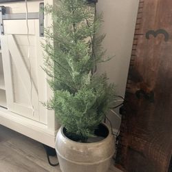 2 pots with plastic plants 