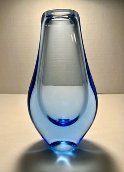 Vintage Murano Goccia Teardrop Art Glass Vase Blue Sommerso Italian 7.75”