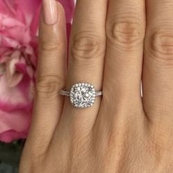 NEW! 2CT. Round Brilliant Halo Cut, Certified Moissanite Gemstone Engagement Ring, Please See Details 🌹
