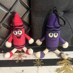 Crayola Crayon Plastic Clip Keychain Plush 6.5" Lot Of Two