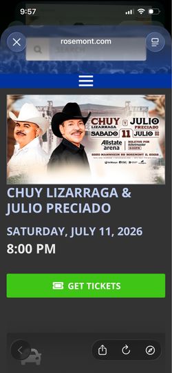 4 Julio Preciado & Chuy Lizarraga Tickets Sec 103 Row DD