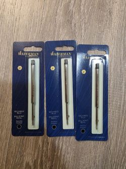 Waterman Ballpoint Pen Ink Refill Black Fine 3-Pack Lot - New