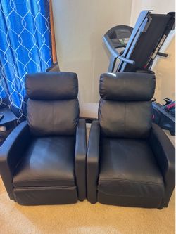 Set of 2 Black Faux Leather Recliner Chairs – $60 Each or $100 for the Pair