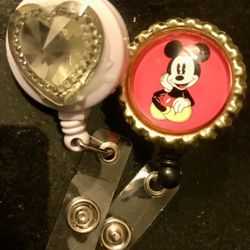 2 TWO ID reels badge holders nurse RN Mickey Mouse Disney and Crystal HEART