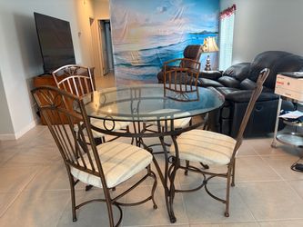 Round Glass Table with 4  Bronze Chairs