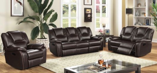 BROWN OR GRAY FAUX LEATHER 3 PC RECLINER SET