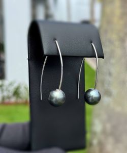 Jewelry 14k solid white gold natural black Tahitian pearl drop earrings