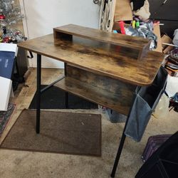 Rustic Computer Desk with Monitor Riser & Storage – Small Space