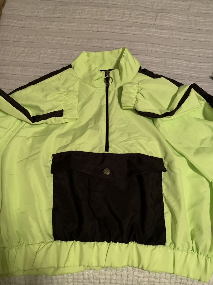 New!! XL Jacket, Windbreaker Lime Green & Black Front Pocket Zip front $20