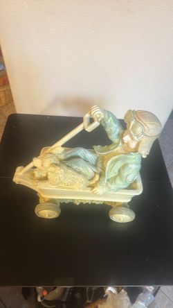 Boy and Dog Wagon Ride Resin Figurine