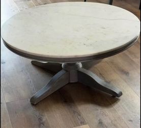 Pottery Barn Alexandria Round Marble Top Coffee Table with Pedestal Base