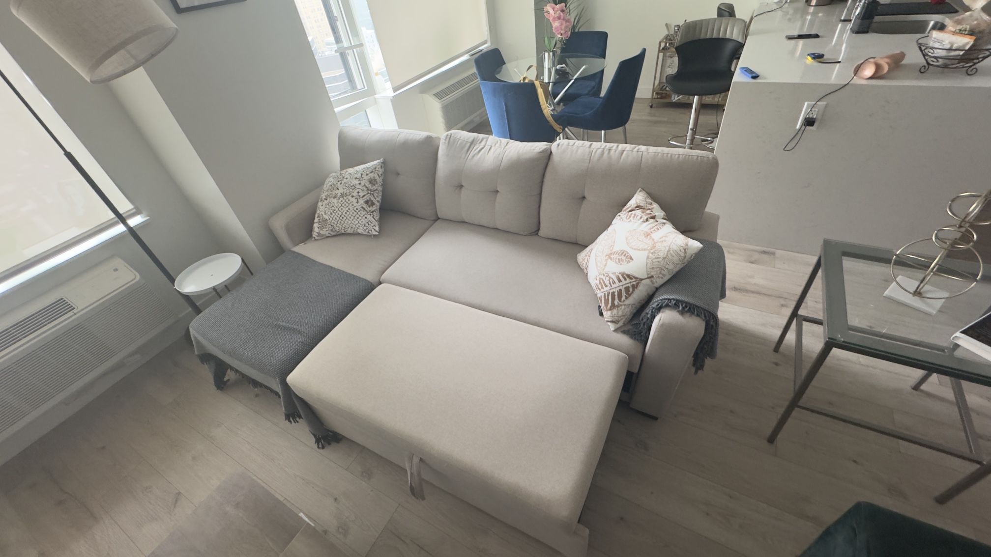 π FOR SALE: Modern Beige Sofa Sleeper with Chaise β Excellent Condition!