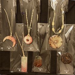 Hand Made Adjustable Corded Necklaces With Stone Pendant Lot Of 6 (pkg 10