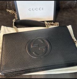 Gucci soho Leather Wallet On Chain Black Crossbody Purse
