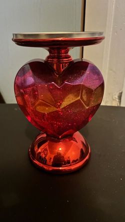 Red Heart-Shaped Glass Candle Holder