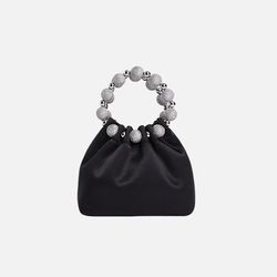 Black Diamond Handbag With Crystal Handle
