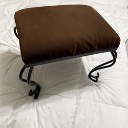Brown Leather Footstool / Ottoman with Metal Base