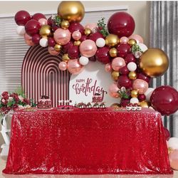 B-COOL Rectangle Sequin Tablecloth Mother's Day Red Table Cloth Christmas 60x102inch Seamless Wedding Red Sequin Fabric Linens Overlay for Valentines 