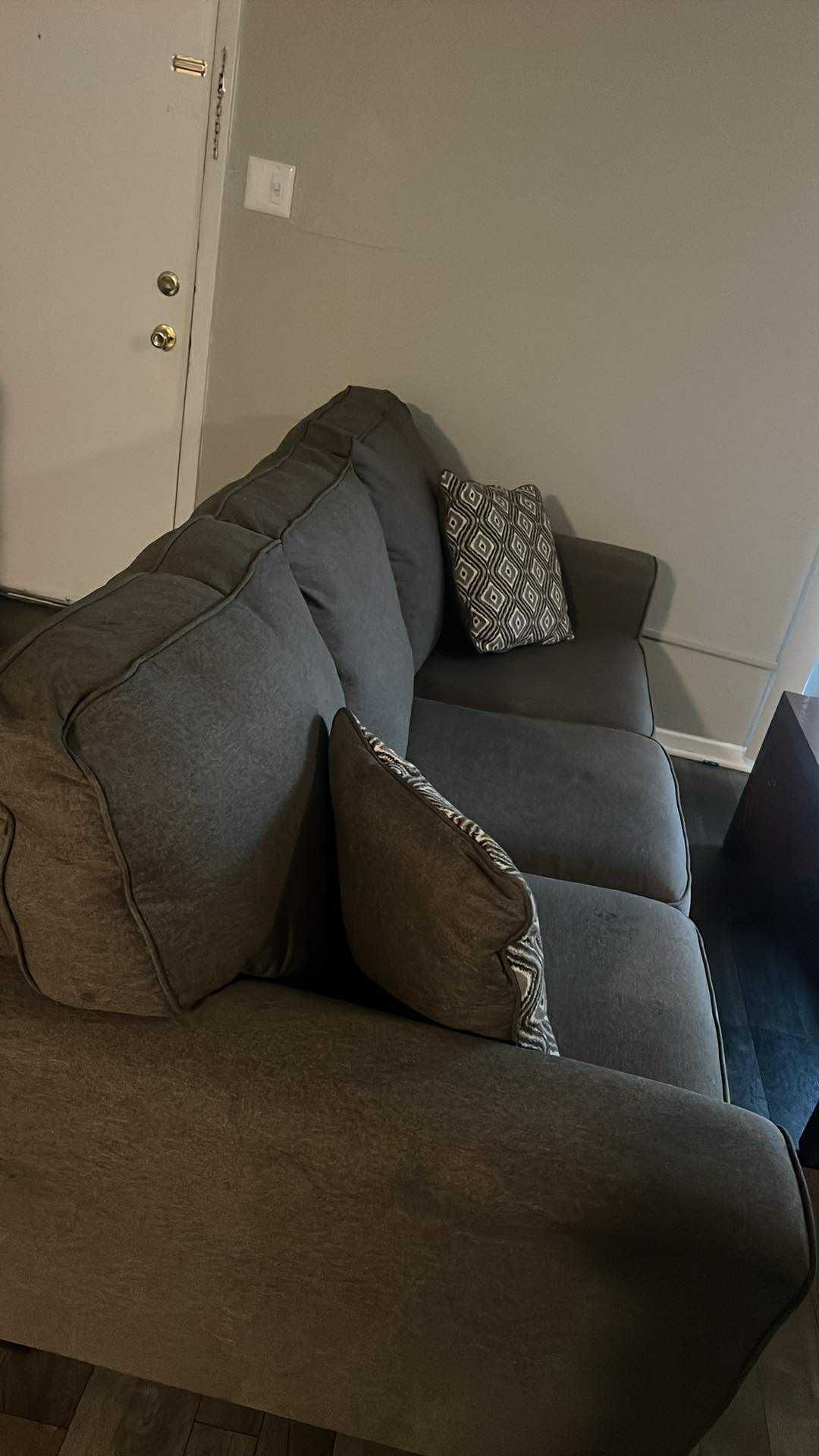 2-Piece Gray Sectional Sofa – Seats 5 – Great Condition 