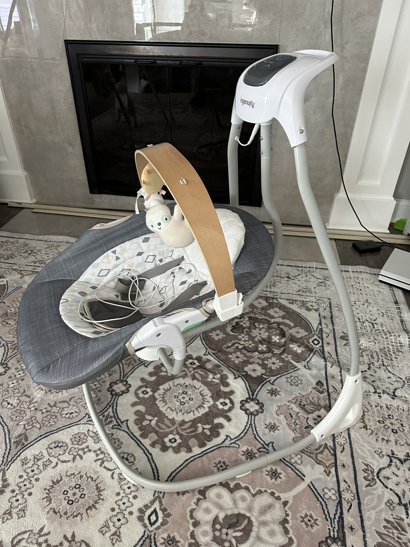 Ingenuity SimpleComfort Compact Soothing Swing, Rotating Bar, Rotating Seat, 6 Speeds, for Ages 0-9