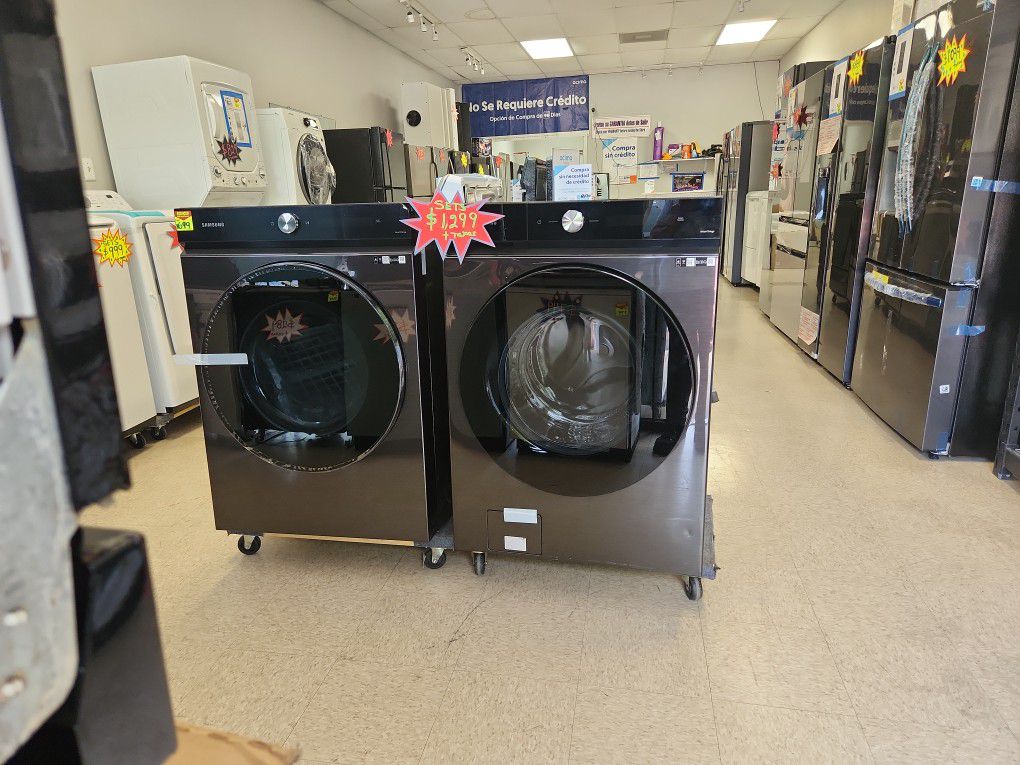 SAMSUNG, Black Stailess Steel washer and dryer sets, front, electric, excellent price  