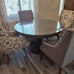 Solid Wood Dining Table With Beautiful Glass And Four Custom Designer Chairs
