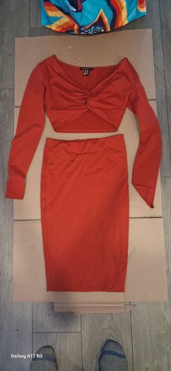 Red Two-Piece Set | Twist Front Crop Top + Midi Skirt | Size XS