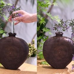 Handcrafted Charred Wood Vase with Built-in Water Reservoir