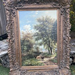 Rustic Antique Wood Frame With Oil Painting