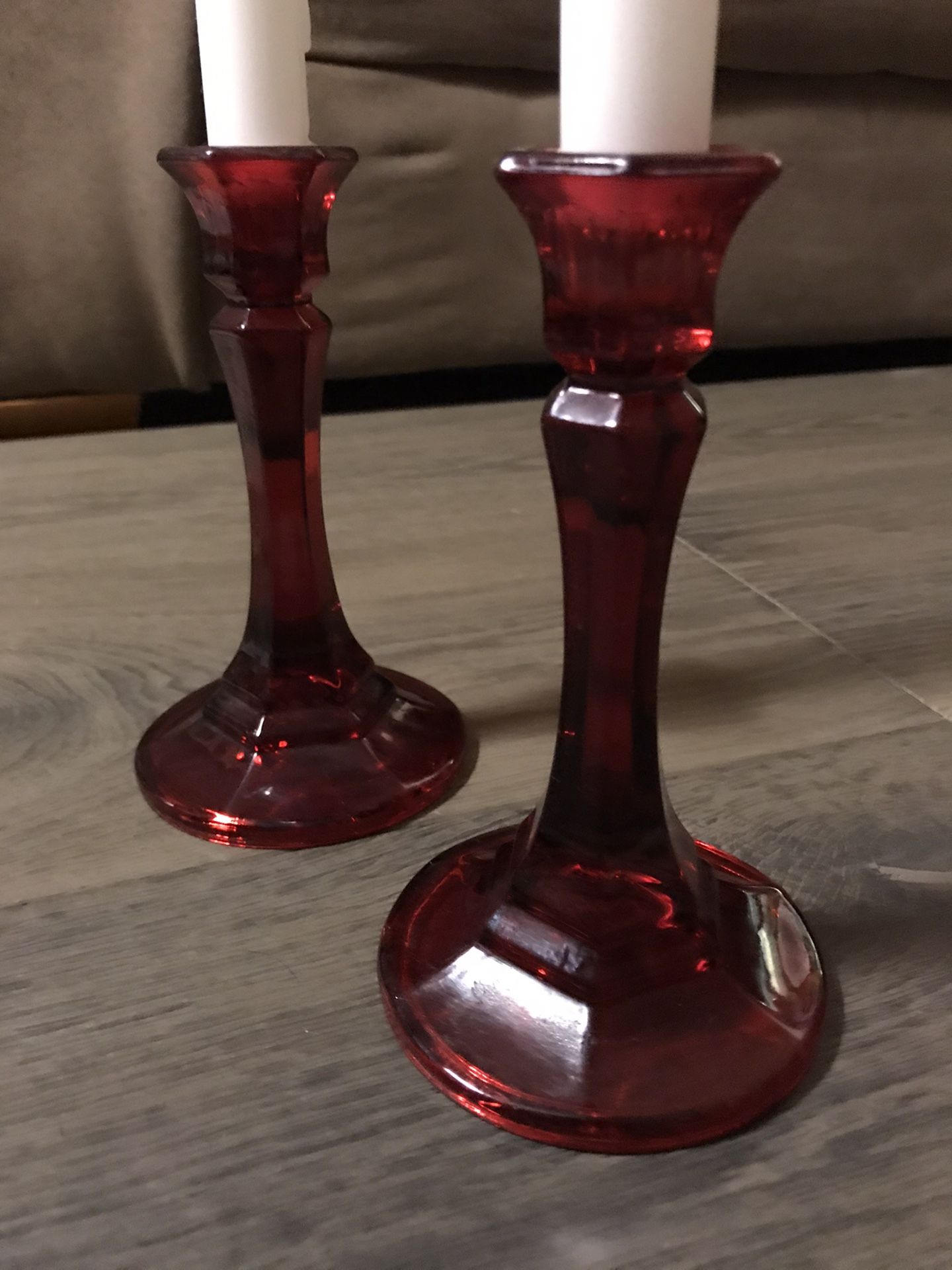 Red Glass Candlestick Holders