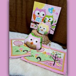Little Girls Bedroom Decor-Circo Love N'Nature Collection-Quilt  Shams-Wall Art Canvas-Decorative Pillows-Owls 🦉🦔 🐦🌳 
