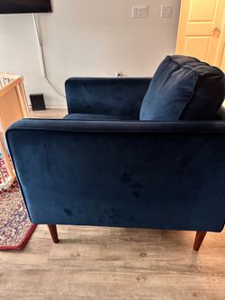 Living Spaces Blue Velvet Sofa and Chair
