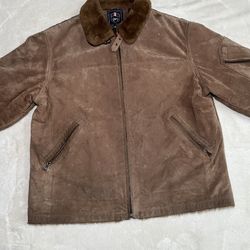 Phat Farm leather jacket 4XL Faux Fur Lined Heavy Warm Suede Brown Coat 