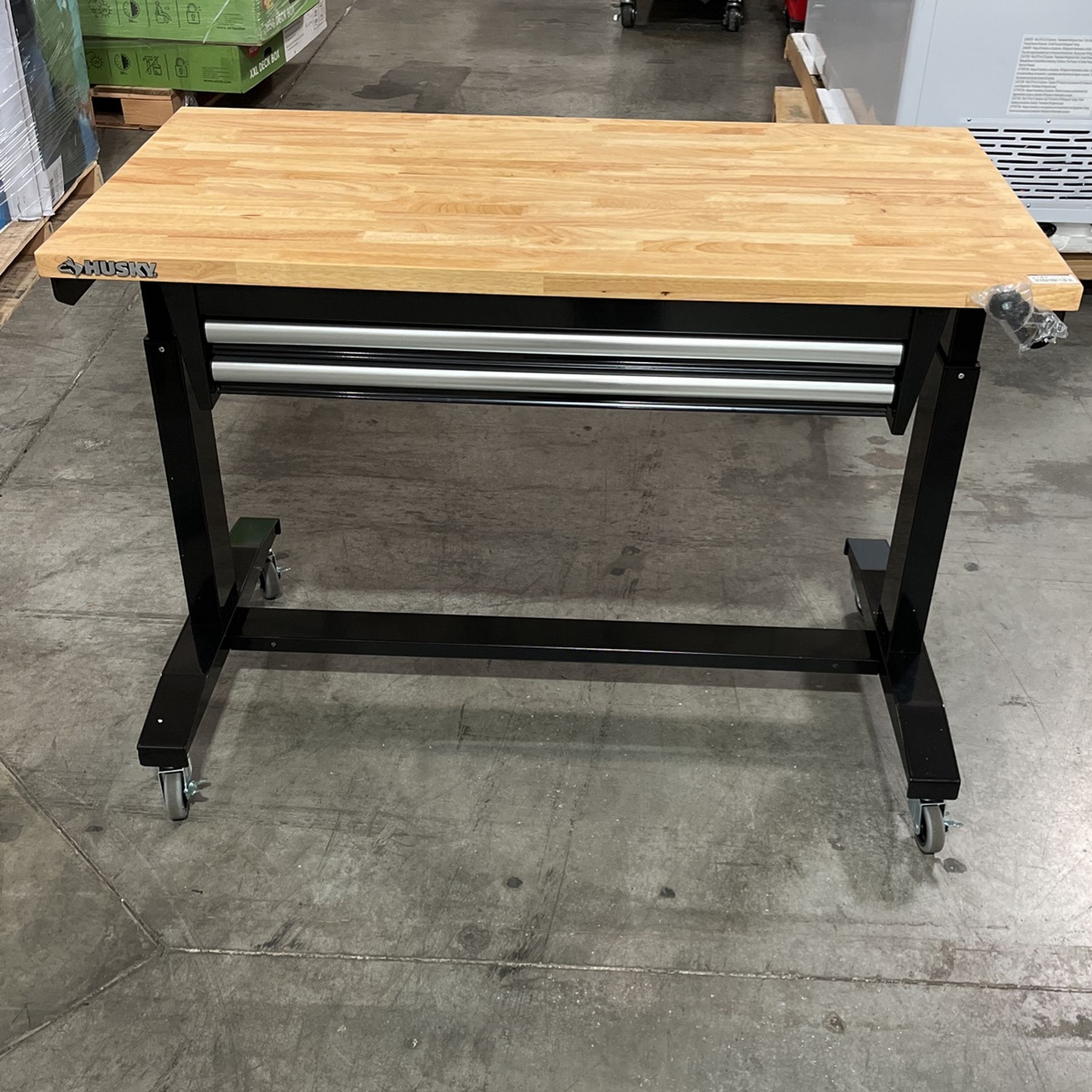 Husky 46 in. Adjustable Height Work Table with 2-Drawers in Black