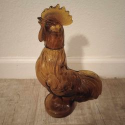 Signed 1972 Amber Glass Rooster Decanter