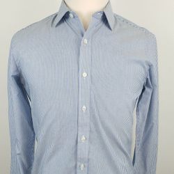 J. CREW Ludlow Mens Dress Shirt White Blue Pinstripe Slim Fit Button Up  15/33